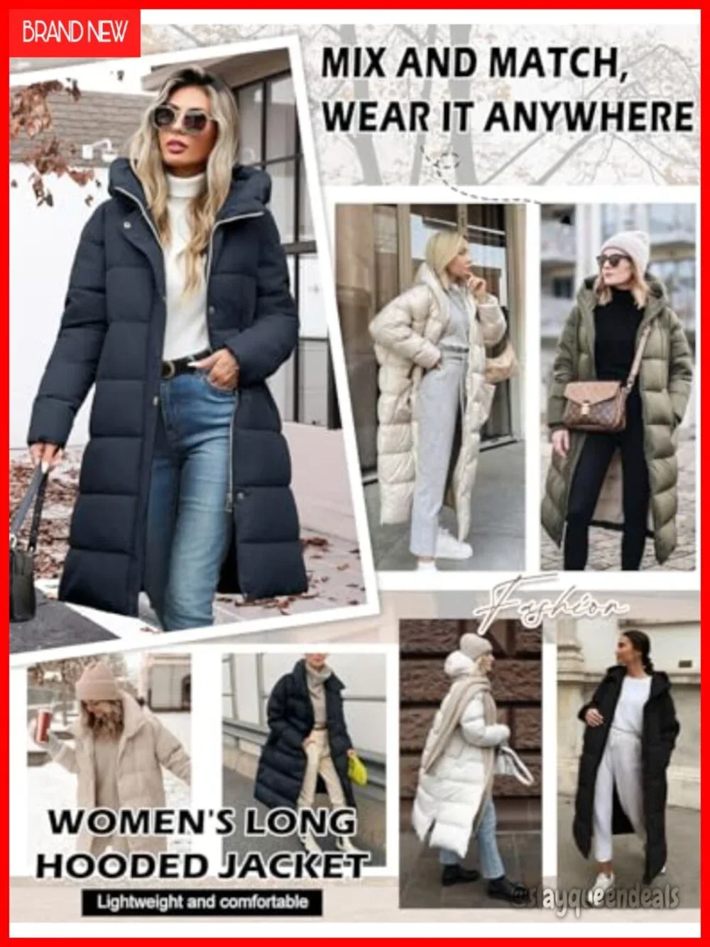 Long Puffer Jacket Hooded Warm Winter Coat Thickened Down Alternative Outwear